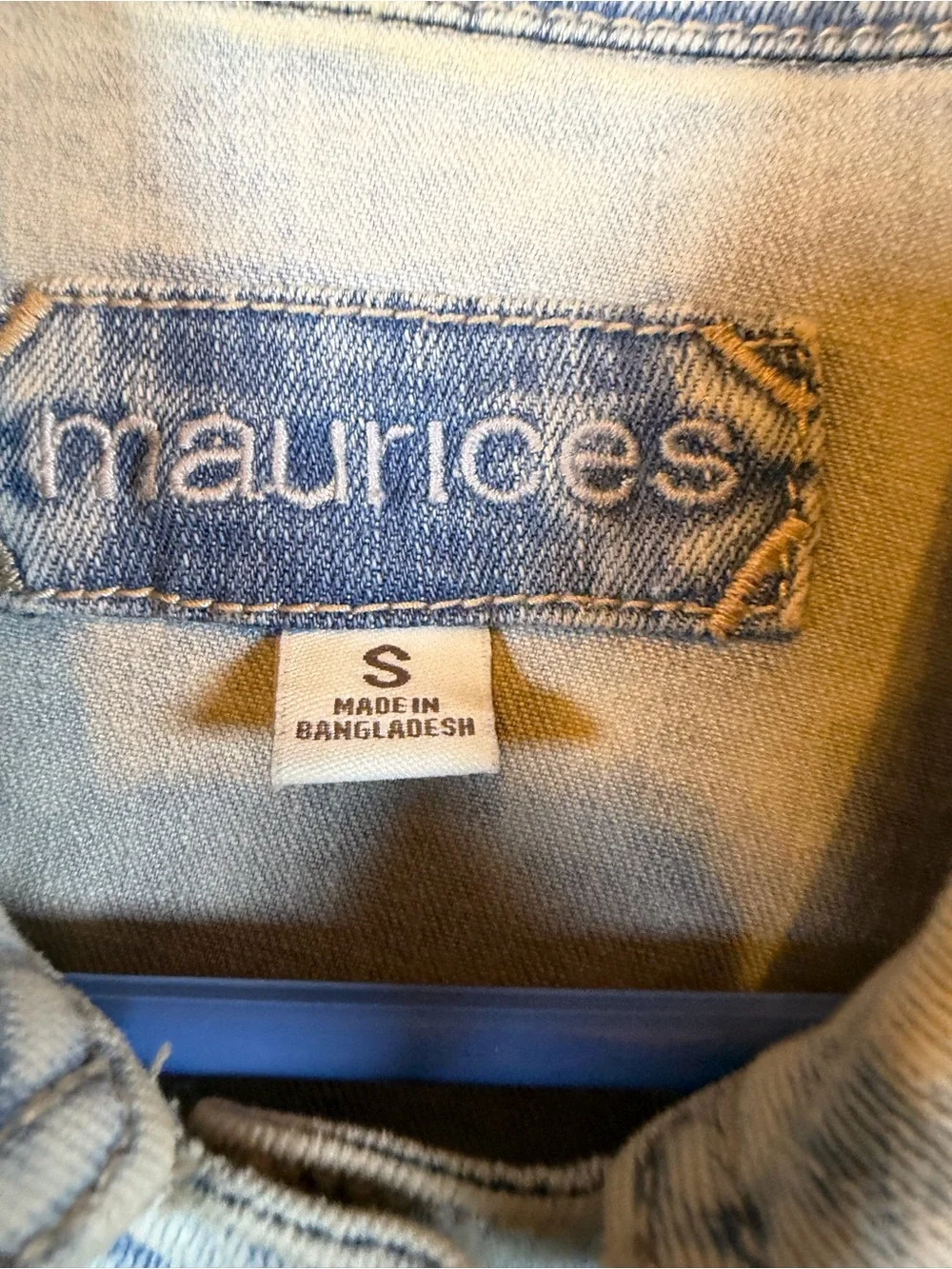 Maurices Faded Light Blue Distressed Denim Jacket. Size S